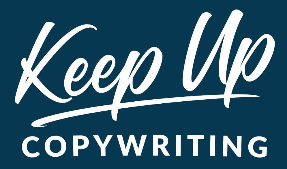 Keep Up Copywriting Melbourne logo - blue background